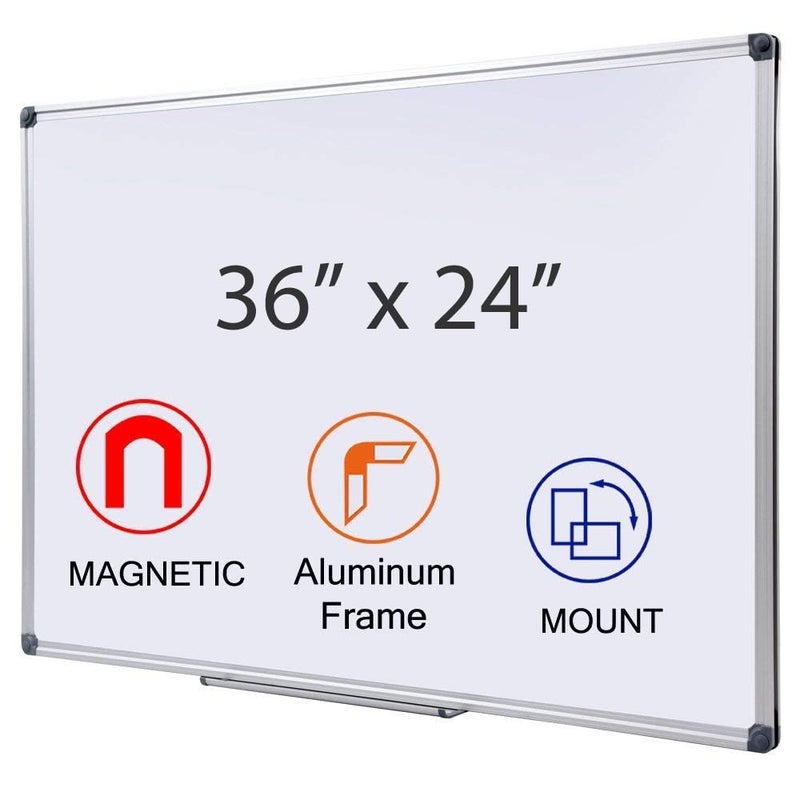 DexBoard 36 x 24 Inch Magnetic Dry Erase Board - Wall Mounted Anti-ghosting White Board for Home Office, Gym, Dormitory, Garage Daily Planning - Silver Aluminum Frame with Tray (3 x 2 Ft) - Image 1